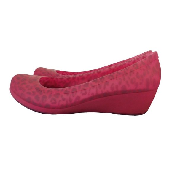 Crocs Carlisa Women's Pink Animal Print Wedge Heels Size 9 Barbiecore - Picture 4 of 6